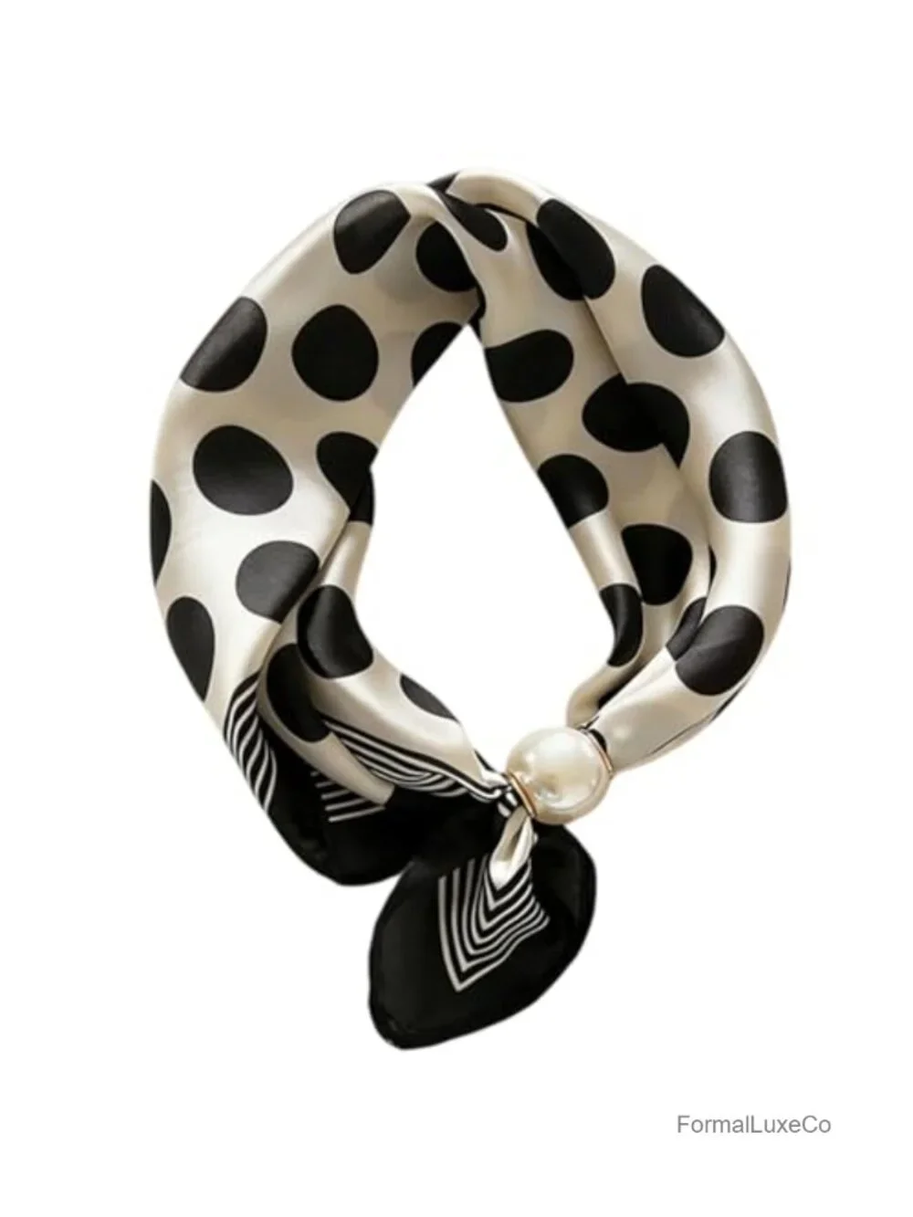 Magnetic Pearl Buckle Satin Silk Scarf Neck Tie Headscarf